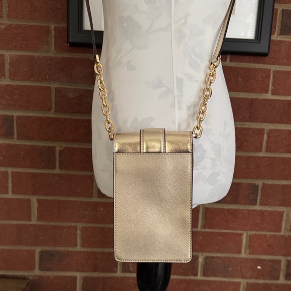 Michael Kors Carmen Logo Smartphone Gold Tone Crossbody Bag - Picture 4 of 7